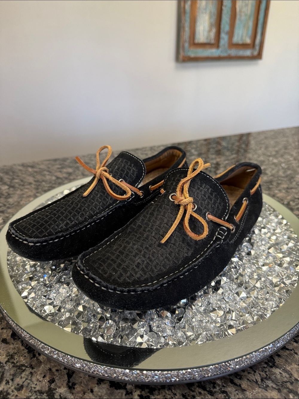 Aldo Black Driving Loafers with Tan Laces EUC 9